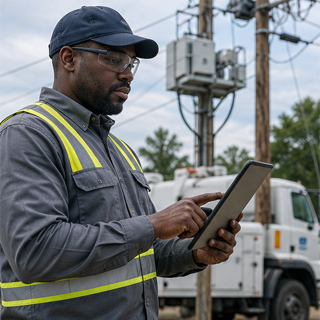 Facilities manager updating building maintenance log on mobile device