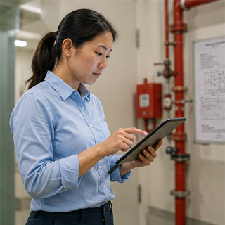 Utility technician recording infrastructure field inspection data