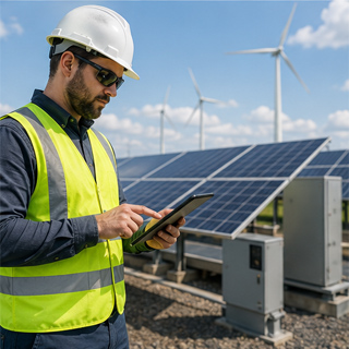 Energy site auditor performing equipment safety check and reporting
